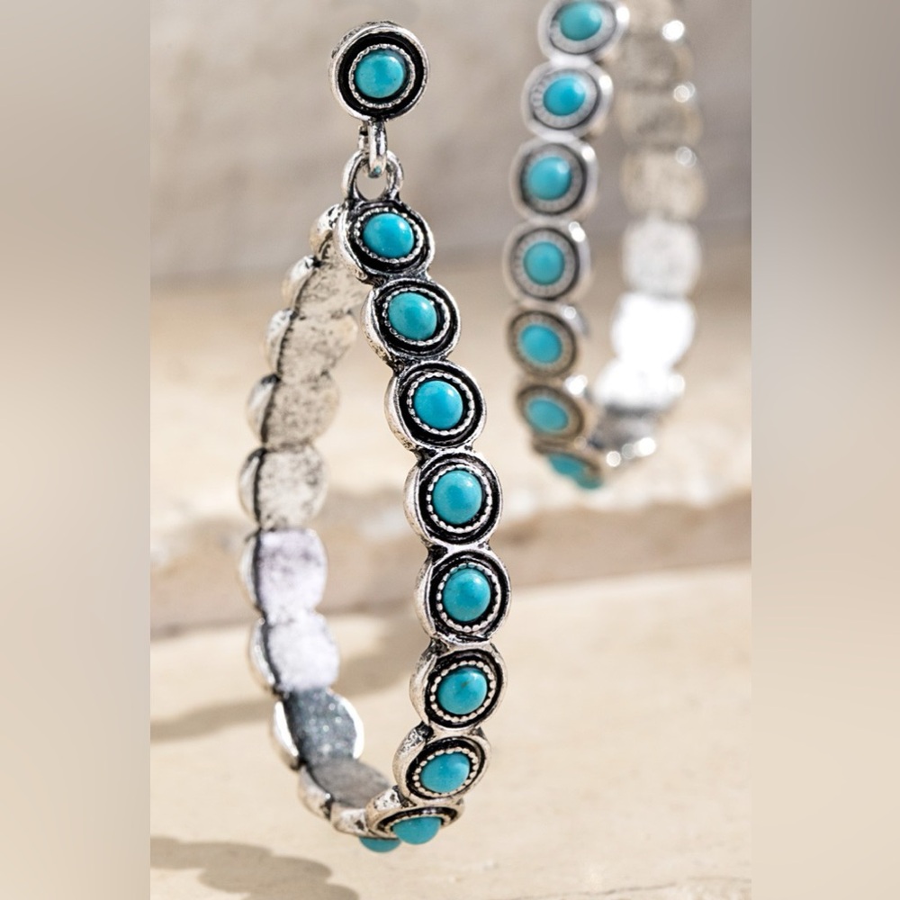 #665 Turquoise hoop earrings bohemian boho jewelry summer